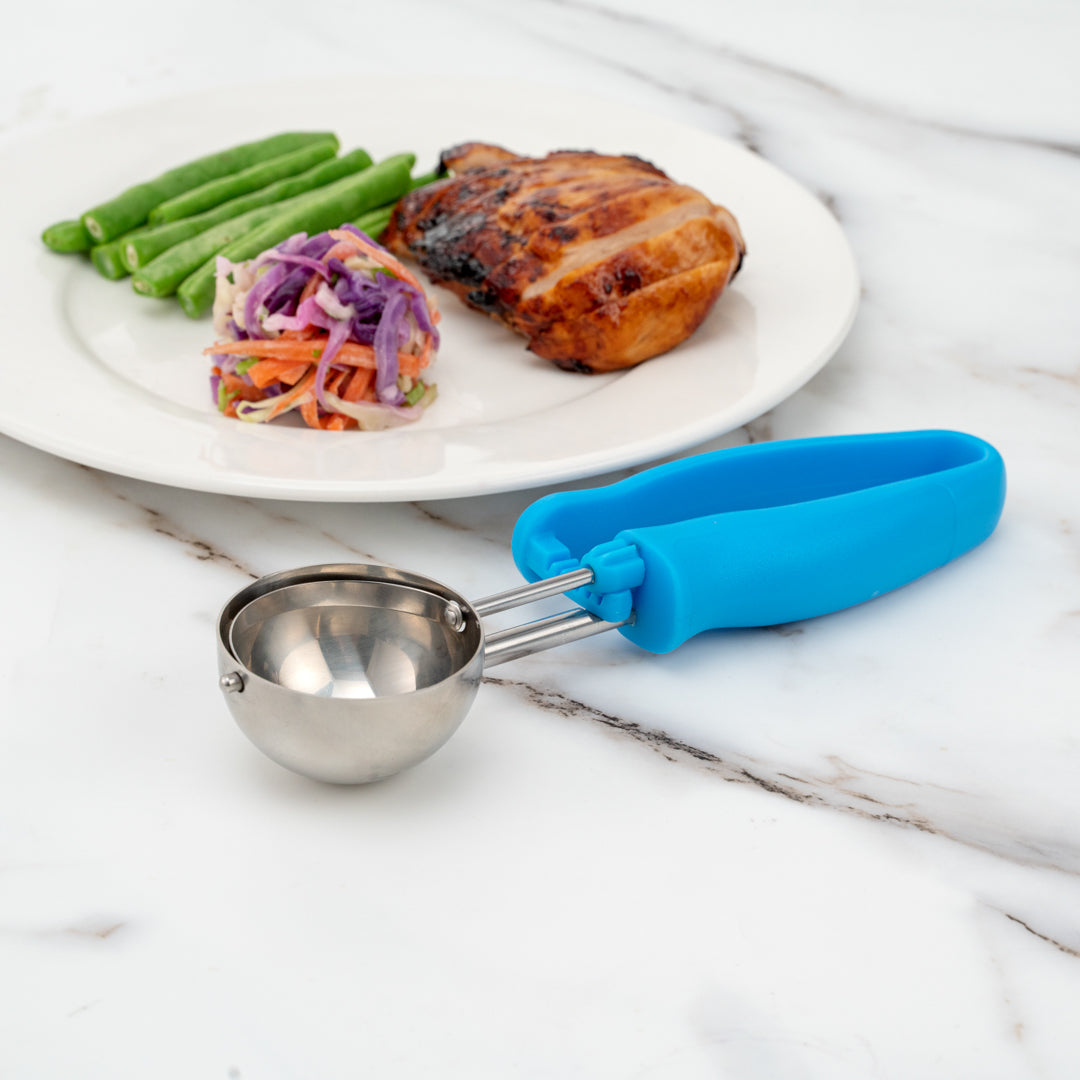 Comfy Grip 2 oz Stainless Steel #16 Portion Scoop - with Blue Ambidextrous Handle - 1 count box