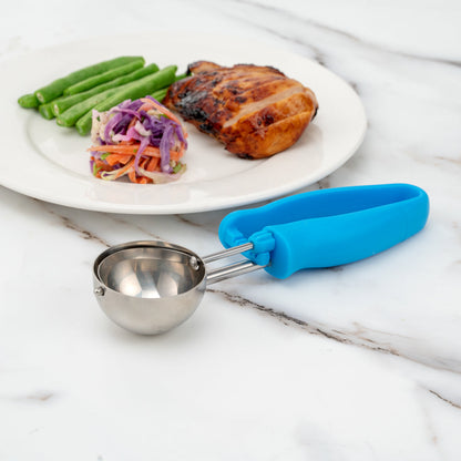 Comfy Grip 2 oz Stainless Steel #16 Portion Scoop - with Blue Ambidextrous Handle - 1 count box