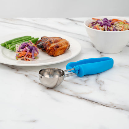 Comfy Grip 2 oz Stainless Steel #16 Portion Scoop - with Blue Ambidextrous Handle - 1 count box