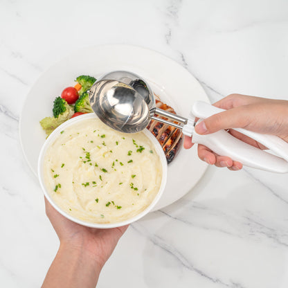 Comfy Grip 4.66 oz Stainless Steel #6 Portion Scoop - with White Ambidextrous Handle - 1 count box