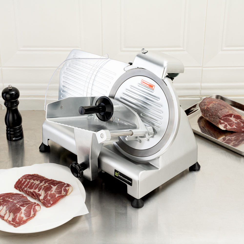 Hi Tek Stainless Steel Manual Gravity Feed Meat Slicer - 1/4hp - 8 1/2" - 1 count box
