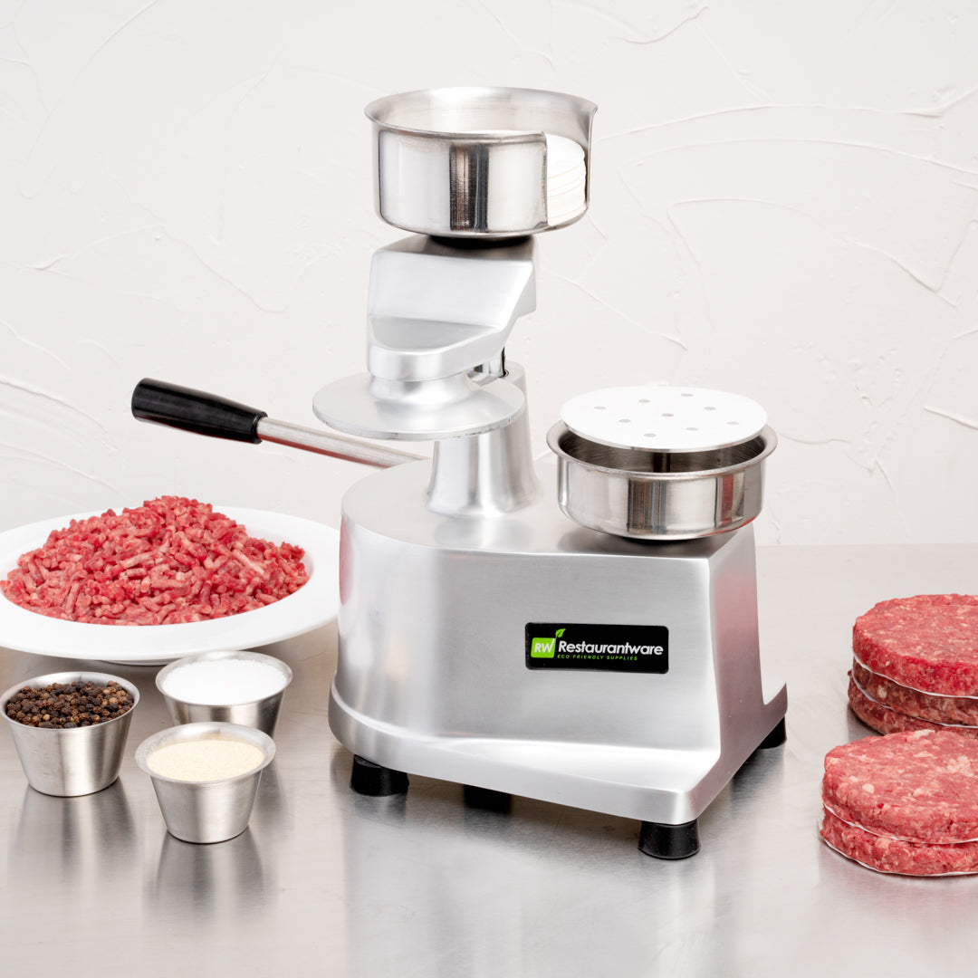 Hi Tek Stainless Steel 4" Hamburger Patty Molding Press - 1/4 lb, with Handle - 1 count box