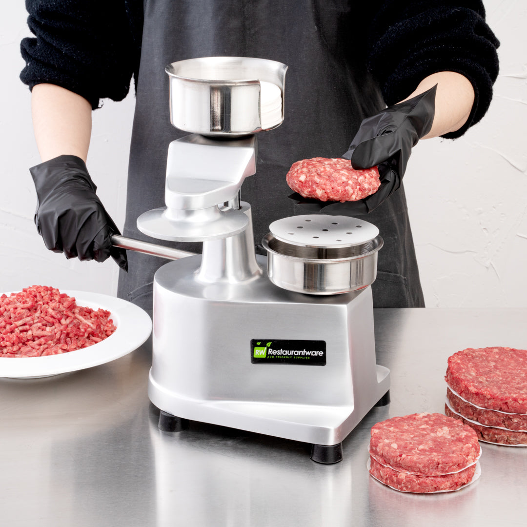 Hi Tek Stainless Steel 4" Hamburger Patty Molding Press - 1/4 lb, with Handle - 1 count box