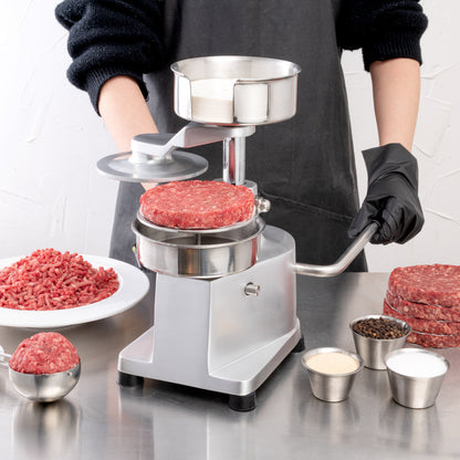 Hi Tek Stainless Steel 5" Hamburger Patty Molding Press - 1/2 lb, with Handle - 1 count box