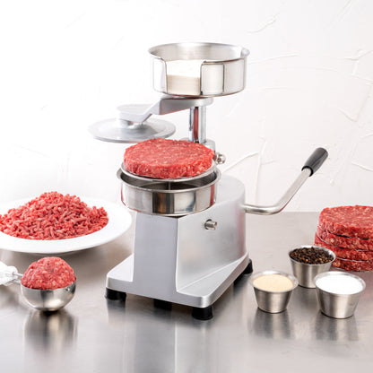 Hi Tek Stainless Steel 5" Hamburger Patty Molding Press - 1/2 lb, with Handle - 1 count box