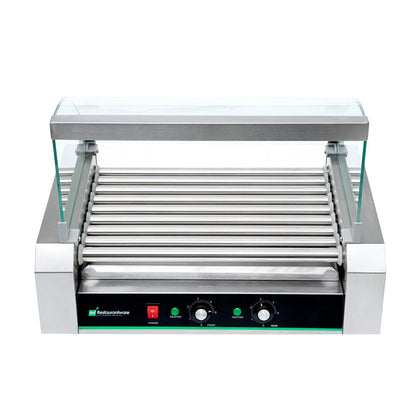 Hi Tek Stainless Steel Hot Dog Roller Grill Warmer - Fits 24, Curved Glass, Sneeze Guard - 1 count box