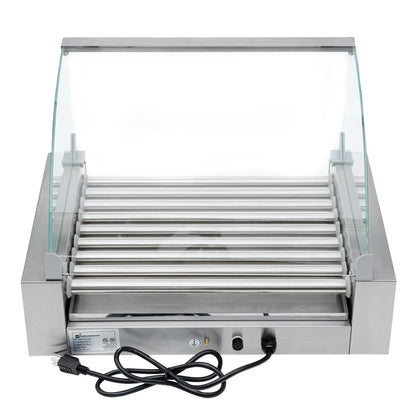 Hi Tek Stainless Steel Hot Dog Roller Grill Warmer - Fits 24, Curved Glass, Sneeze Guard - 1 count box