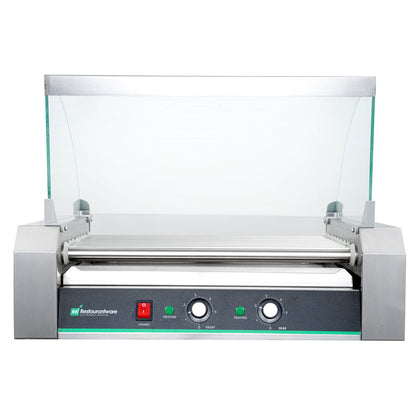 Hi Tek Stainless Steel Hot Dog Roller Grill Warmer - Fits 24, Curved Glass, Sneeze Guard - 1 count box