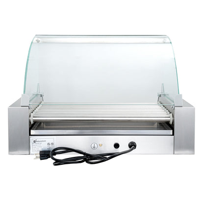 Hi Tek Stainless Steel Hot Dog Roller Grill Warmer - Fits 24, Curved Glass, Sneeze Guard - 1 count box