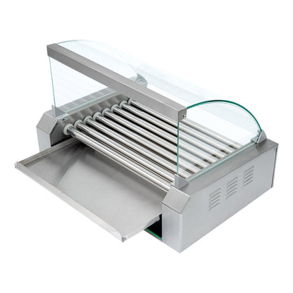 Hi Tek Stainless Steel Hot Dog Roller Grill Warmer - Fits 24, Curved Glass, Sneeze Guard - 1 count box
