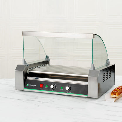 Hi Tek Stainless Steel Hot Dog Roller Grill Warmer - Fits 24, Curved Glass, Sneeze Guard - 1 count box