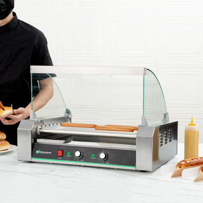 Hi Tek Stainless Steel Hot Dog Roller Grill Warmer - Fits 24, Curved Glass, Sneeze Guard - 1 count box