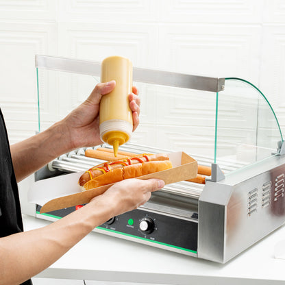 Hi Tek Stainless Steel Hot Dog Roller Grill Warmer - Fits 24, Curved Glass, Sneeze Guard - 1 count box
