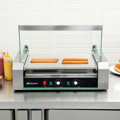 Hi Tek Stainless Steel Hot Dog Roller Grill Warmer - Fits 24, Curved Glass, Sneeze Guard - 1 count box