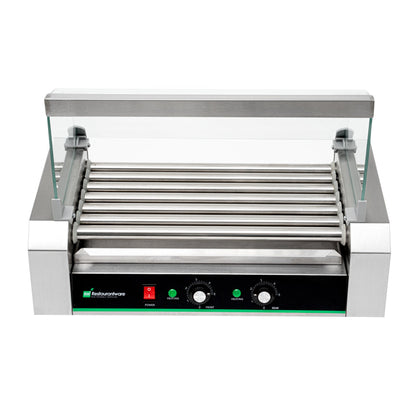 Hi Tek Stainless Steel Hot Dog Roller Grill Warmer - Fits 18, Curved Glass, Sneeze Guard - 1 count box