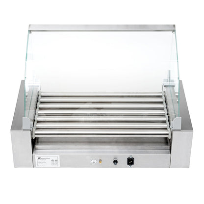 Hi Tek Stainless Steel Hot Dog Roller Grill Warmer - Fits 18, Curved Glass, Sneeze Guard - 1 count box