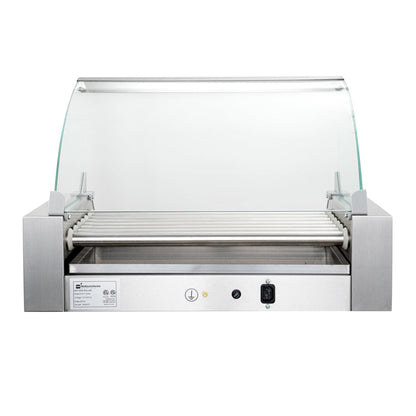 Hi Tek Stainless Steel Hot Dog Roller Grill Warmer - Fits 18, Curved Glass, Sneeze Guard - 1 count box