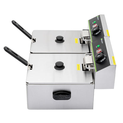 Hi Tek Stainless Steel Electric Deep Fryer - 20lb Dual Tank, 120V, 3500W - 1 count box