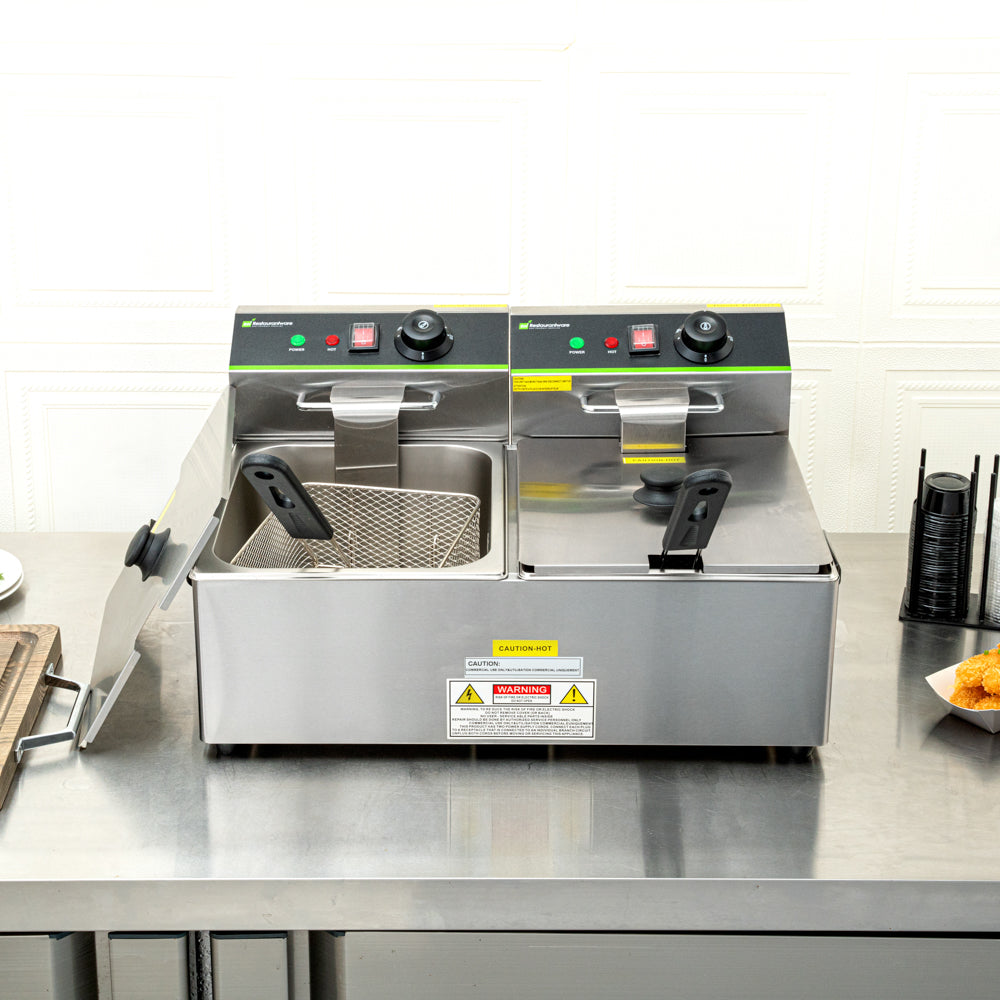 Hi Tek Stainless Steel Electric Deep Fryer - 20lb Dual Tank, 120V, 3500W - 1 count box