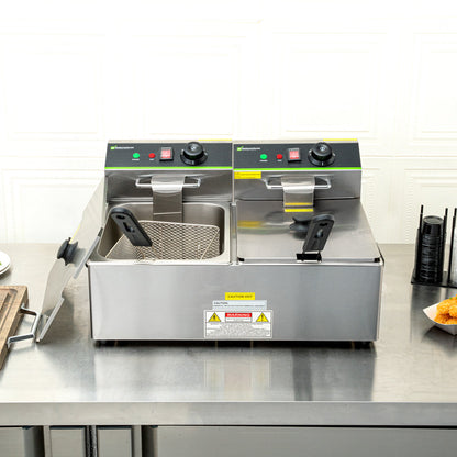 Hi Tek Stainless Steel Electric Deep Fryer - 20lb Dual Tank, 120V, 3500W - 1 count box