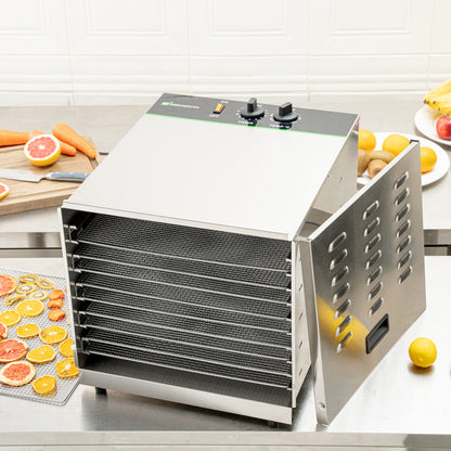 Hi Tek Stainless Steel 10-Tray Food Dehydrator - Removable Door, 120V, 1000W - 1 count box