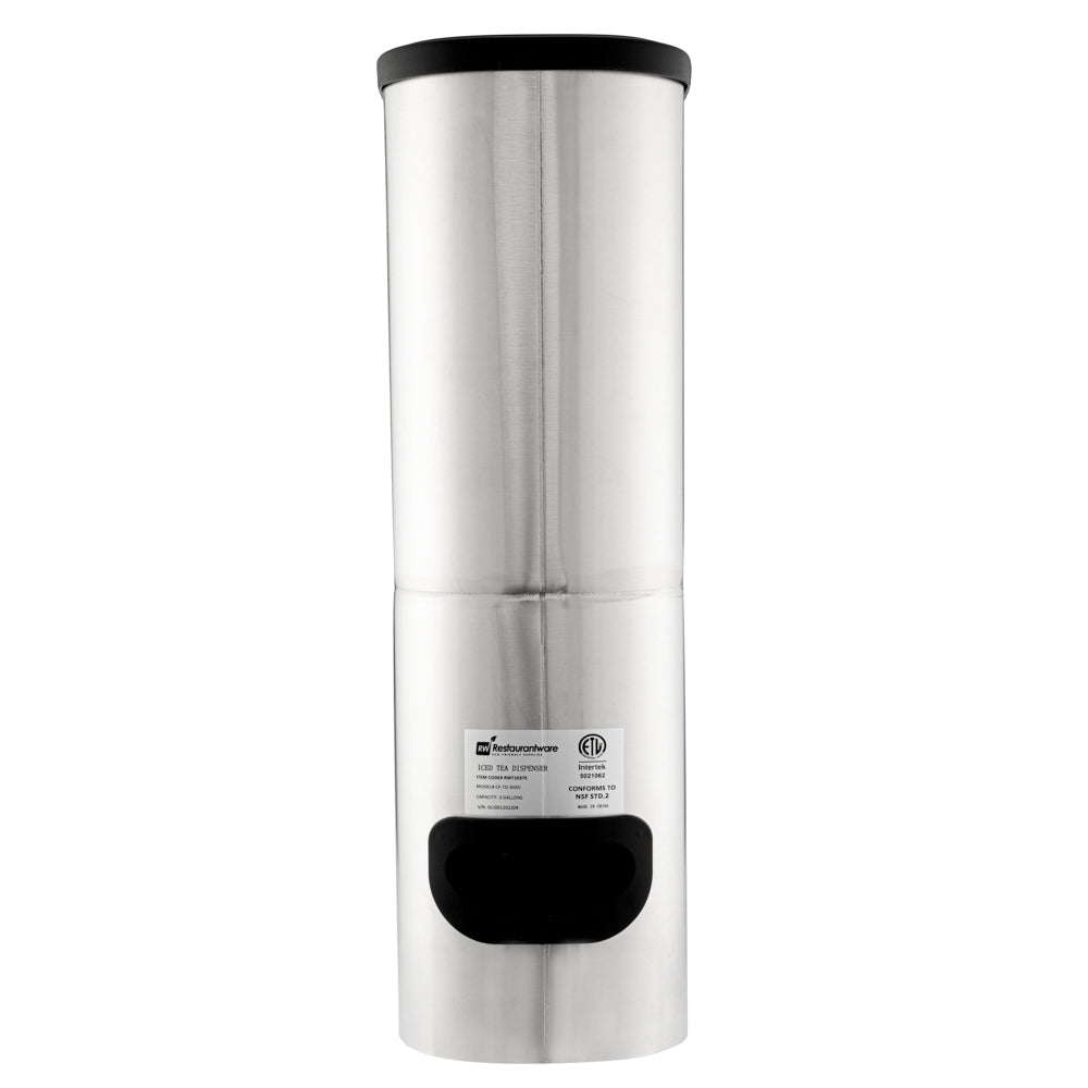 Bev Tek 3 gal Silver 13/0 Stainless Steel Iced Tea Dispenser - 11" x 6 1/2" x 20 3/4" - 1 count box