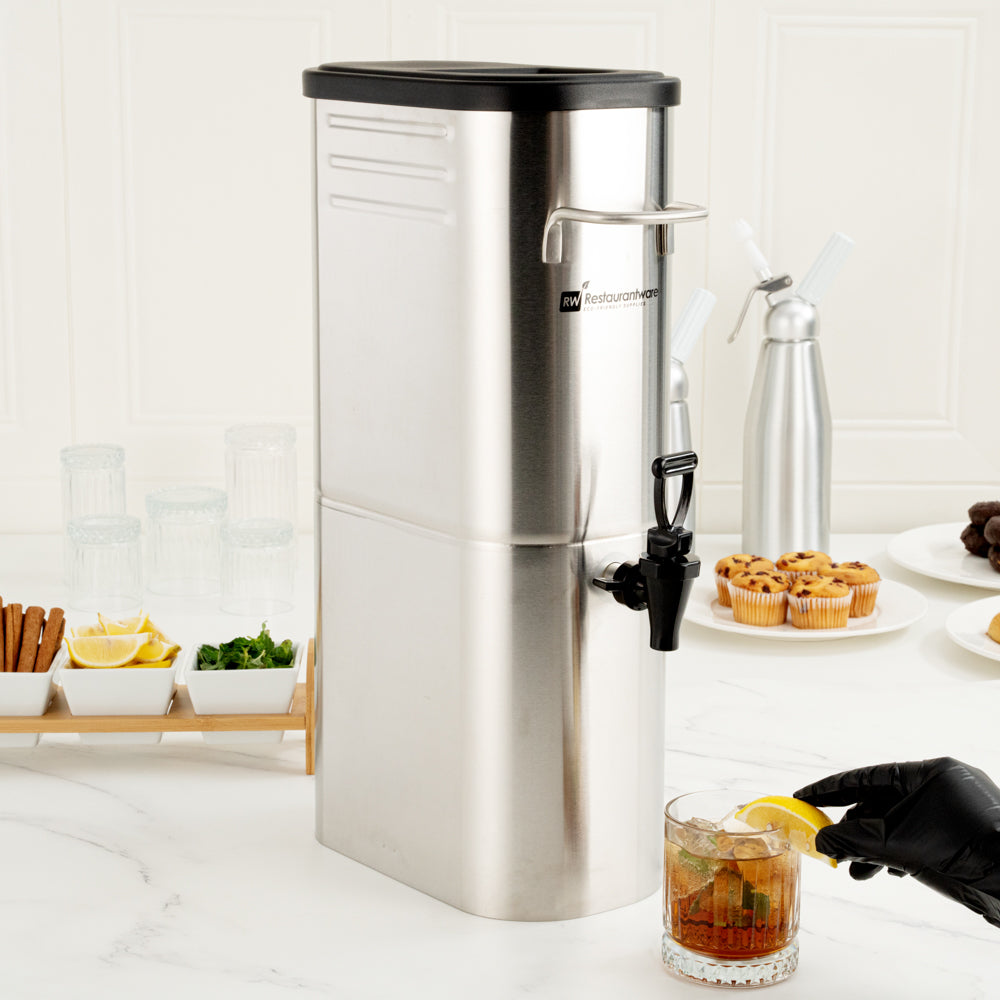 Bev Tek 3 gal Silver 13/0 Stainless Steel Iced Tea Dispenser - 11" x 6 1/2" x 20 3/4" - 1 count box