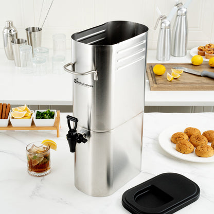 Bev Tek 3 gal Silver 13/0 Stainless Steel Iced Tea Dispenser - 11" x 6 1/2" x 20 3/4" - 1 count box