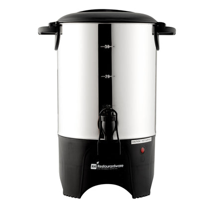 Restpresso 150 oz Silver 13/0 Stainless Steel Coffee Urn - 1000W, 30 Cup - 7 1/2" x 7 1/2" x 13 1/2" - 1 count box