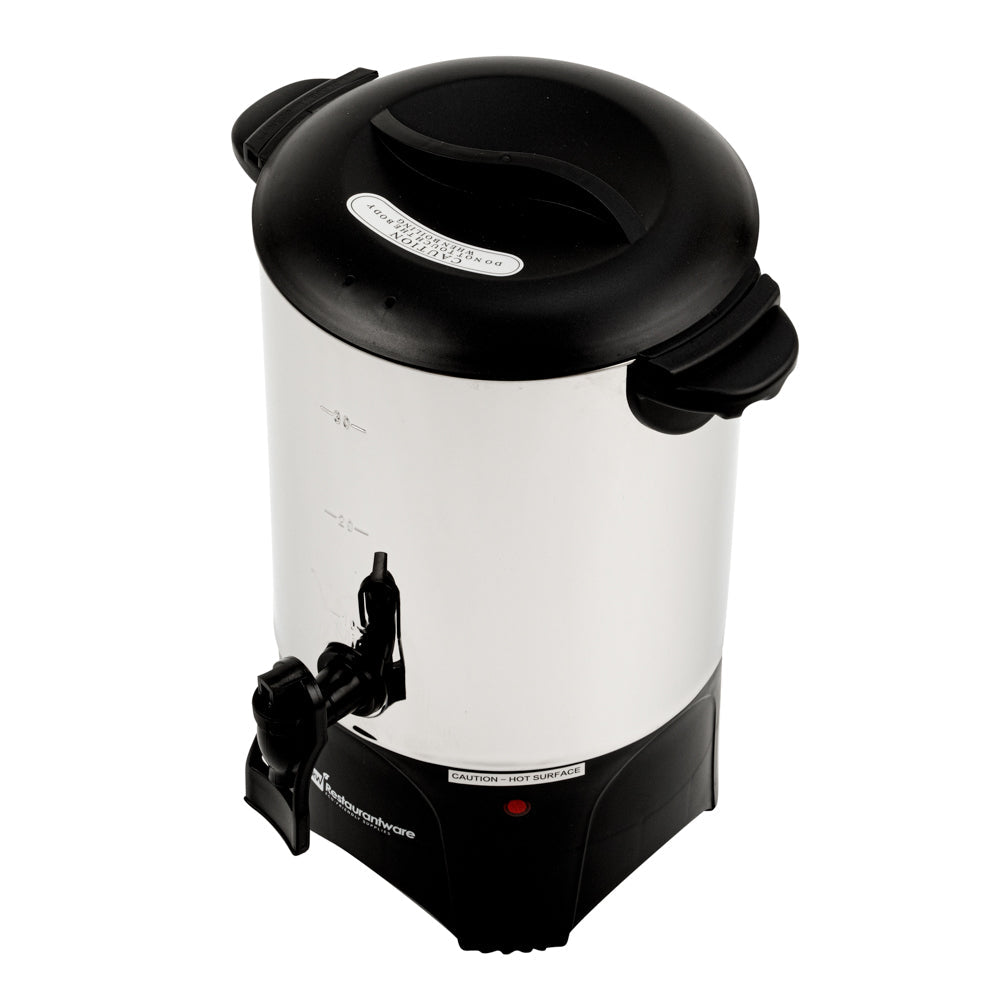 Restpresso 150 oz Silver 13/0 Stainless Steel Coffee Urn - 1000W, 30 Cup - 7 1/2" x 7 1/2" x 13 1/2" - 1 count box