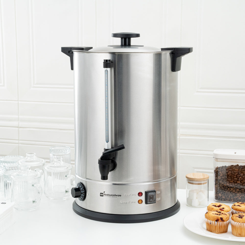 Restpresso 5 gal Silver 13/0 Stainless Steel Coffee Urn - 128 Cup - 11 1/2" x 11 1/2" x 19 1/2" - 1 count box