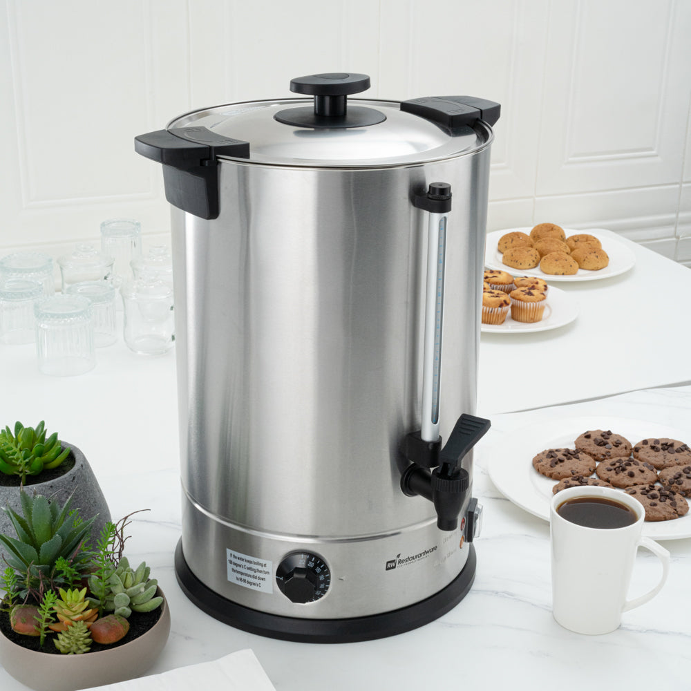 Restpresso 5 gal Silver 13/0 Stainless Steel Coffee Urn - 128 Cup - 11 1/2" x 11 1/2" x 19 1/2" - 1 count box