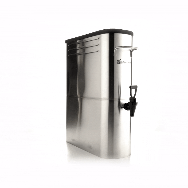 Bev Tek 5 gal Silver 13/0 Stainless Steel Iced Tea Dispenser - 16 1/2" x 6 3/4" x 20 3/4" - 1 count box
