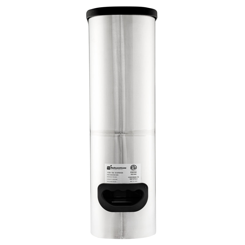 Bev Tek 5 gal Silver 13/0 Stainless Steel Iced Tea Dispenser - 16 1/2" x 6 3/4" x 20 3/4" - 1 count box