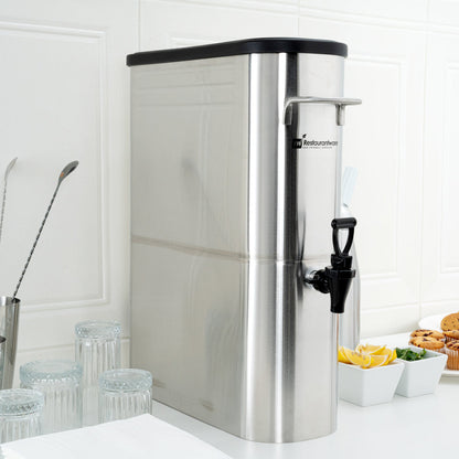 Bev Tek 5 gal Silver 13/0 Stainless Steel Iced Tea Dispenser - 16 1/2" x 6 3/4" x 20 3/4" - 1 count box
