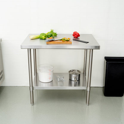 Kitchen Tek 16-Gauge 304 Stainless Steel Commercial Work Table - Medium Duty, Galvanized Legs, Undershelf - 24" x 36" - 1 count box