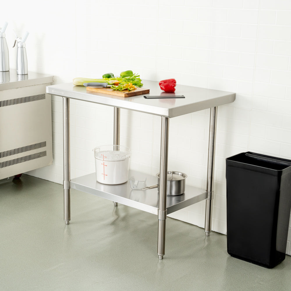 Kitchen Tek 16-Gauge 304 Stainless Steel Commercial Work Table - Medium Duty, Galvanized Legs, Undershelf - 24" x 36" - 1 count box