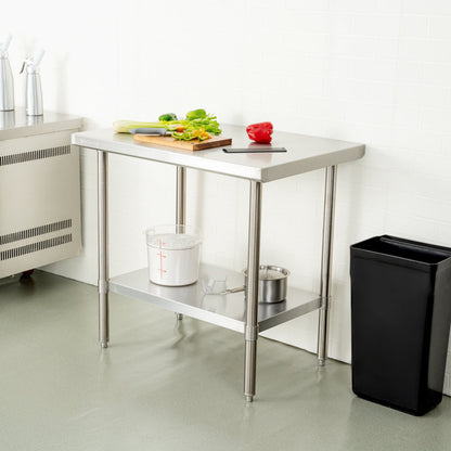 Kitchen Tek 16-Gauge 304 Stainless Steel Commercial Work Table - Medium Duty, Galvanized Legs, Undershelf - 24" x 36" - 1 count box
