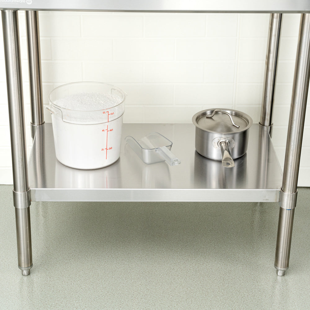 Kitchen Tek 16-Gauge 304 Stainless Steel Commercial Work Table - Medium Duty, Galvanized Legs, Undershelf - 24" x 36" - 1 count box