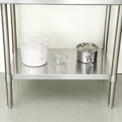 Kitchen Tek 16-Gauge 304 Stainless Steel Commercial Work Table - Medium Duty, Galvanized Legs, Undershelf - 24" x 36" - 1 count box