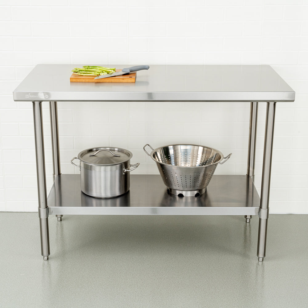 Kitchen Tek 16-Gauge 304 Stainless Steel Commercial Work Table - Medium Duty, Galvanized Legs, Undershelf - 24" x 48" - 1 count box