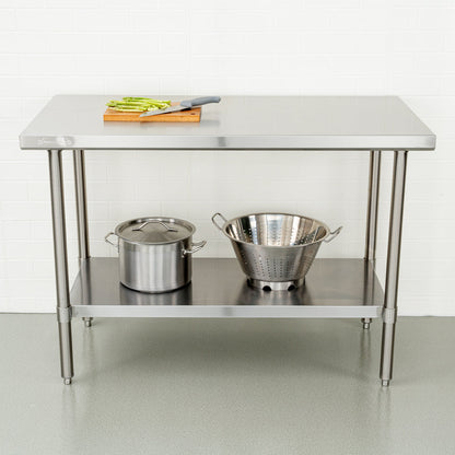 Kitchen Tek 16-Gauge 304 Stainless Steel Commercial Work Table - Medium Duty, Galvanized Legs, Undershelf - 24" x 48" - 1 count box