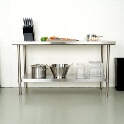 Kitchen Tek 16-Gauge 304 Stainless Steel Commercial Work Table - Medium Duty, Galvanized Legs, Undershelf - 24" x 60" - 1 count box