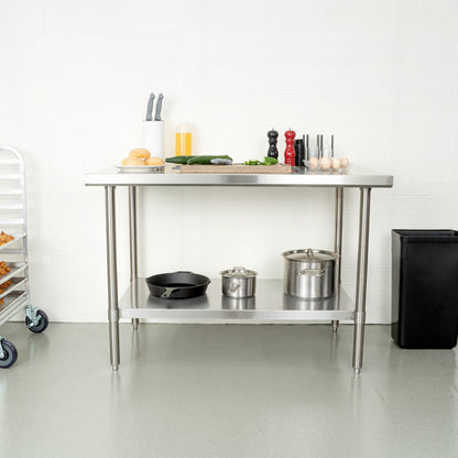 Kitchen Tek 16-Gauge 304 Stainless Steel Commercial Work Table - Medium Duty, Galvanized Legs, Undershelf - 30" x 48" - 1 count box