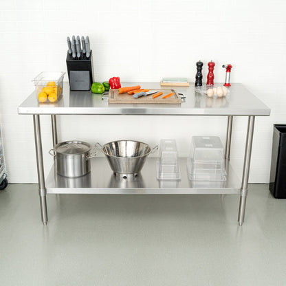 Kitchen Tek 16-Gauge 304 Stainless Steel Commercial Work Table - Medium Duty, Galvanized Legs, Undershelf - 30" x 60" - 1 count box