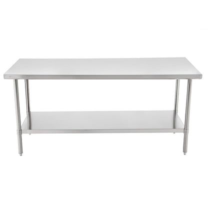 Kitchen Tek 16-Gauge 304 Stainless Steel Commercial Work Table - Medium Duty, Galvanized Legs, Undershelf - 30" x 72" - 1 count box