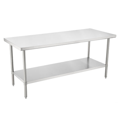Kitchen Tek 16-Gauge 304 Stainless Steel Commercial Work Table - Medium Duty, Galvanized Legs, Undershelf - 30" x 72" - 1 count box