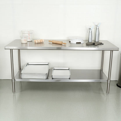 Kitchen Tek 16-Gauge 304 Stainless Steel Commercial Work Table - Medium Duty, Galvanized Legs, Undershelf - 30" x 72" - 1 count box