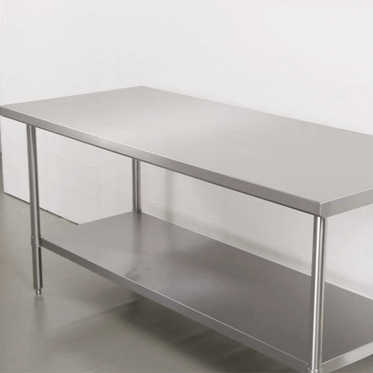 Kitchen Tek 16-Gauge 304 Stainless Steel Commercial Work Table - Medium Duty, Galvanized Legs, Undershelf - 30" x 72" - 1 count box