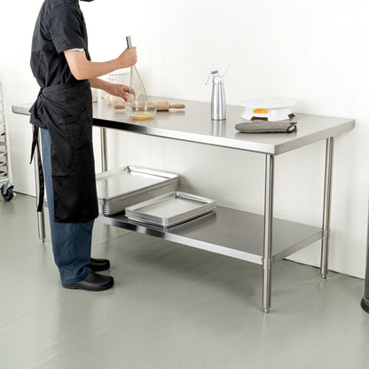 Kitchen Tek 16-Gauge 304 Stainless Steel Commercial Work Table - Medium Duty, Galvanized Legs, Undershelf - 30" x 72" - 1 count box